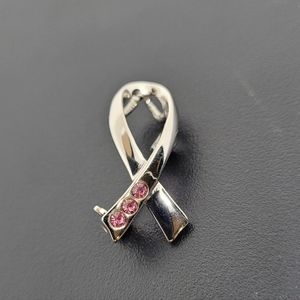 Vintage Simon Chang silver ribbon brooch or necklace with pink rhinestones